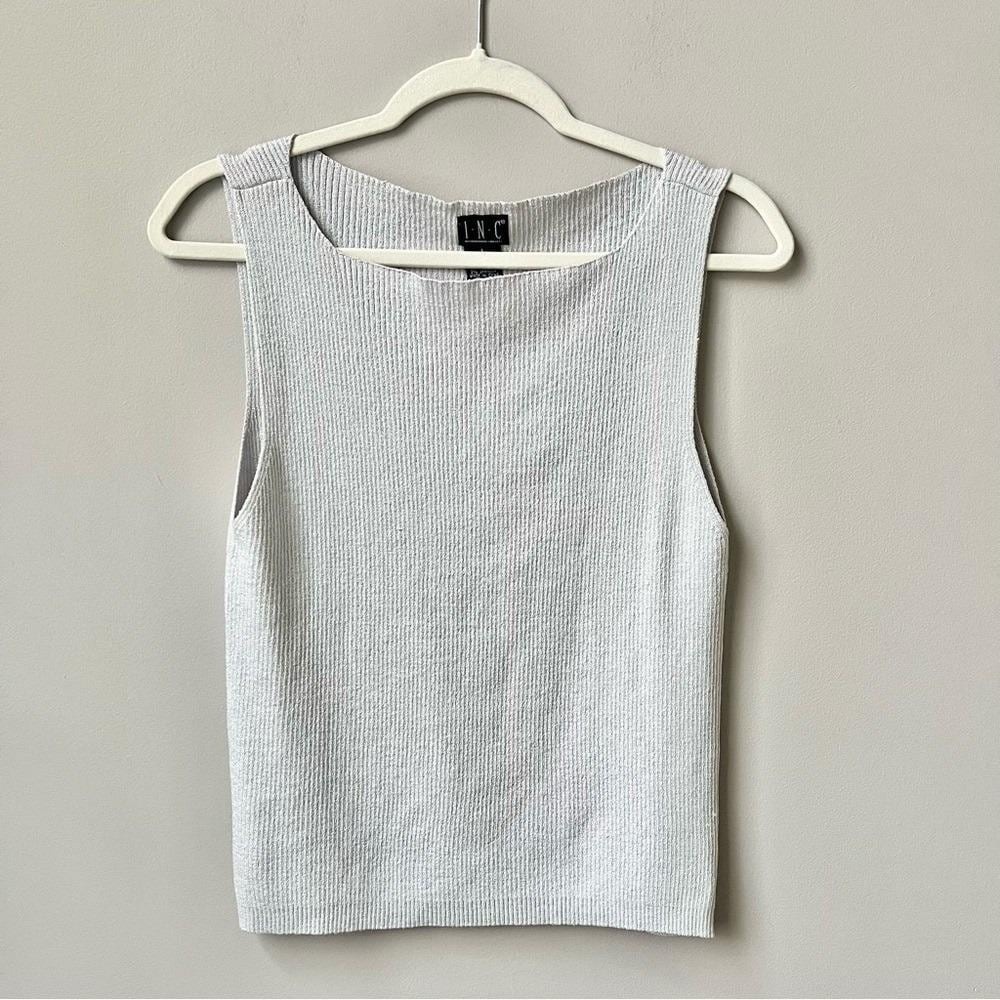 Vintage Knit Tank Women's Large Gray Silver Ribbed Stretch Fitted 90s Minimalism